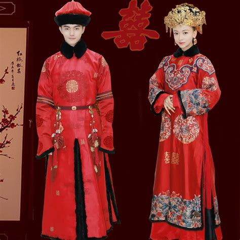 ריקוד עם סינית Traditional Chinese Wedding Red Hanfu Costume Sets Qing Dynasty Emperor And