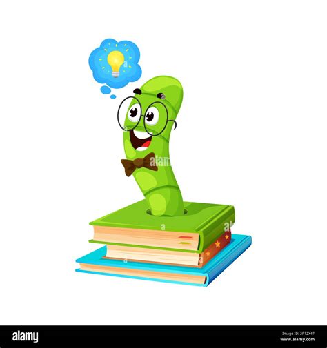 Cartoon Bookworm Character Book Worm Animal Isolated Vector Cute