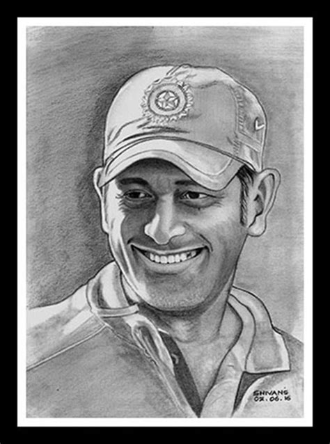 Indian Cricketer Mahendra Singh Dhoni Drawing Portraiture Art Indian