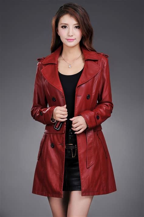 Long Leather Trench Coat Female Leather Jackets Women Ladies Tops