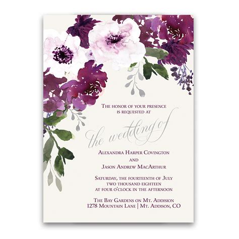 Burgundy Plum Floral Watercolor Wedding Invitations