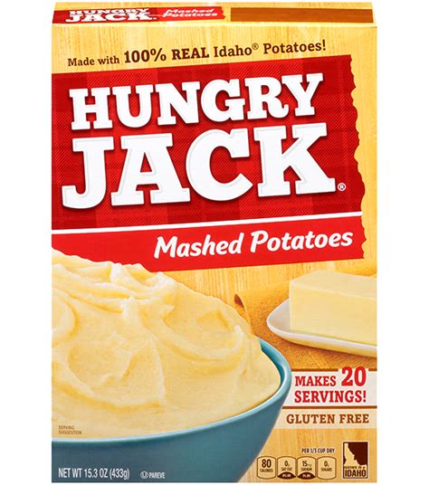 Made without any butter, this side dish provides the smooth and creamy texture of classic mashed potatoes with a pinch of a spice. Hungry Jack® Mashed Potatoes 15.3oz | Hungry Jack Potatoes