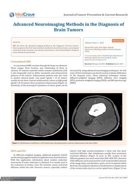 Pdf Advanced Neuroimaging Methods In The Diagnosis Of Brain Tumors