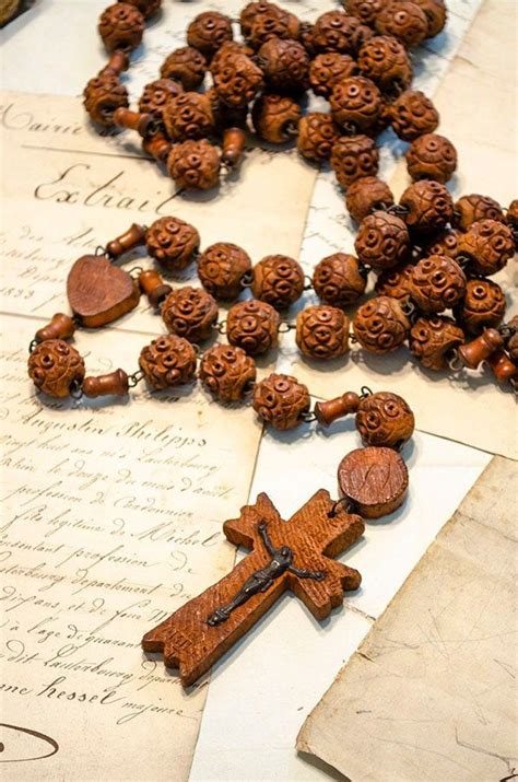 Antique French Lourdes Wall Rosary Large Carved Wood Beads Etsy