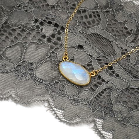 Rainbow Moonstone Necklace Gold Layer Necklace Gold Bar Etsy