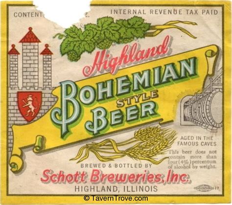 Item 74909 1942 Highland Bohemian Beer Label Il80 16
