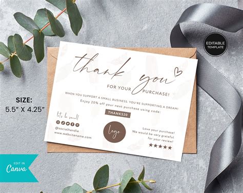 Thank You Card With Ribbon And Eucalyptus Leaves On Grey Background For