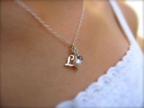Sterling Silver Initial Necklace Girl Personalized Birthstone Etsy Sterling Silver Initial
