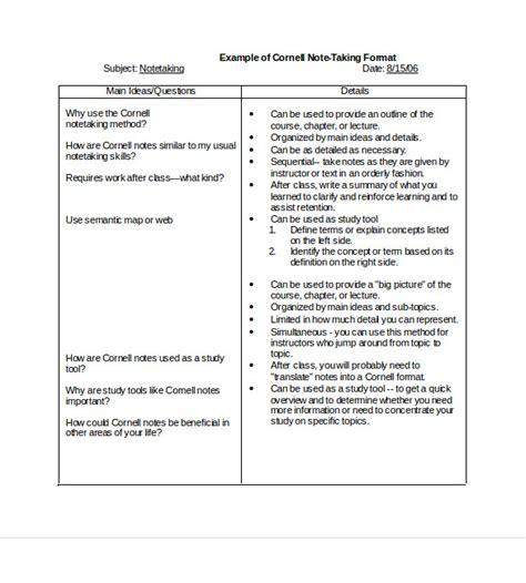 Cornell Note Taking Template 8 Free Word Excel Pdf