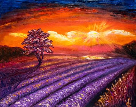 Lavender Field At Sunset Painting By Lilia Dalamangas Saatchi Art