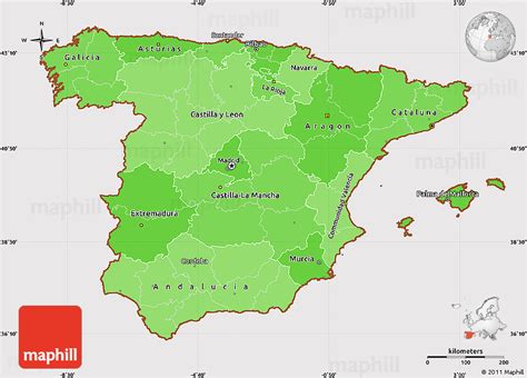 Political Shades Simple Map Of Spain Cropped Outside