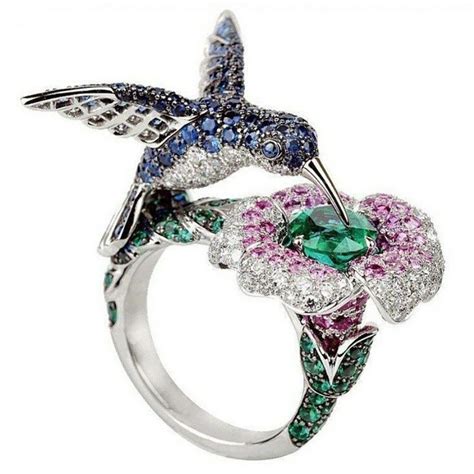 Fashion Womens Silver Plated Crystal Rhinestones Bird Flower Ring