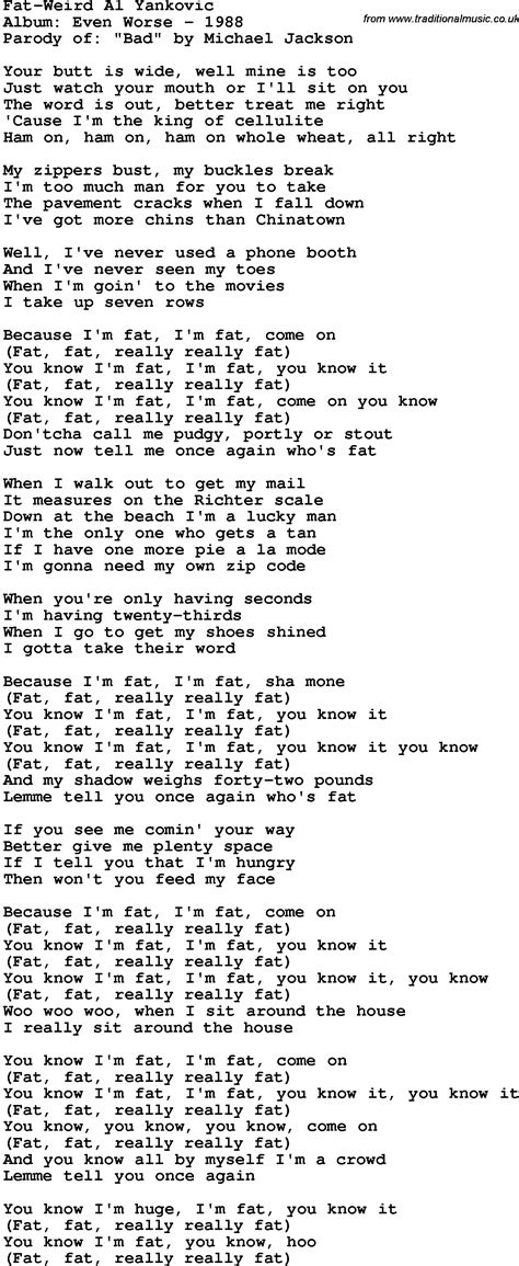 Novelty Song Fat Weird Al Yankovic Lyrics