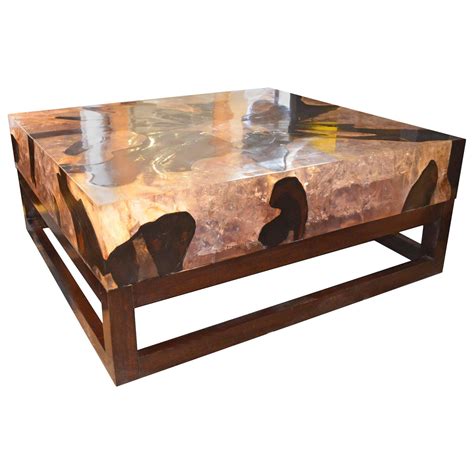 Festnight round coffee table teak wood resin end side table pure handmade for home office living room furniture decor. Cracked Resin Coffee Table For Sale at 1stdibs