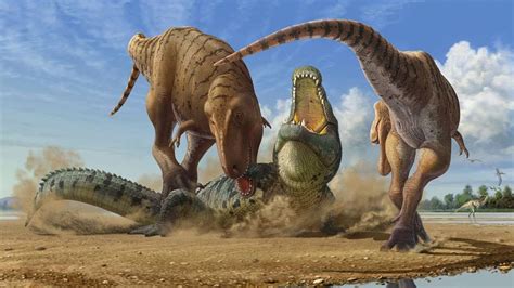 Tyrannosaurus Rex And Deinosuchus Prehistoric Animals Prehistoric