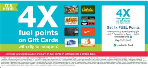 Gift card terms and conditions are subject to change by kroger, please check kroger website for more details. Kroger 4X Fuel Points on Gift Cards through 3/22 - Frequent Miler