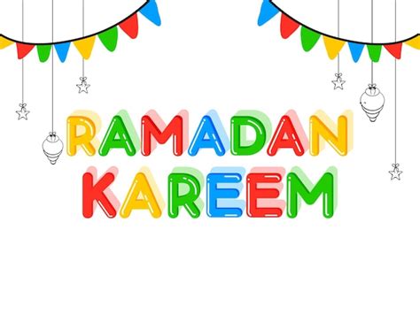 Premium Vector Colorful Ramadan Kareem Font With Doodle Stars Lamps
