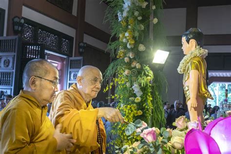 Group Of Vietnamese Buddhists Monks Bath Buddha Statue Editorial