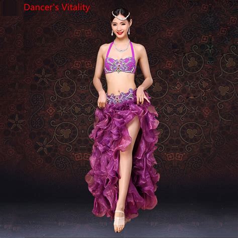 2017 Professional Belly Dancing Costumes Set Performance Diamond 2pcs Bra Skirt Oriental Beads