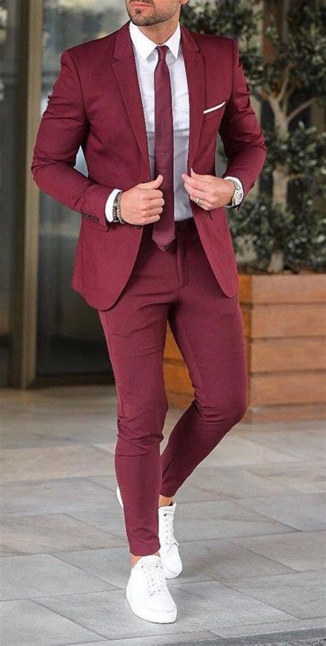 Mens Suit Formal Summer Suit Burgundy 2 Piece Suit Slim Fit Suits