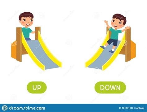 Opposites Concept Up And Down Word Card For Language Learning Vector