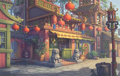 Chinatown Anime Scenery Environment Concept Art Environmental Art