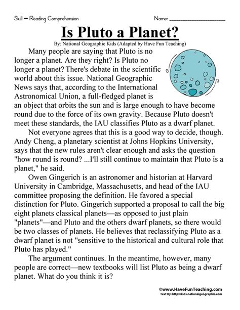 Planets Reading Comprehension Worksheets