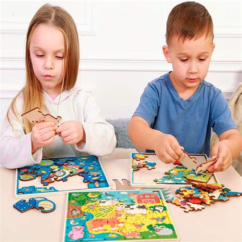 Wooden Jigsaw Puzzles For Kids Ages 4 8 3 Pack Puzzles Etsy