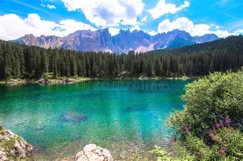 The Karersee A Lake In The Italian Dolomites Stock Image Image Of