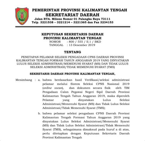 Setda Prov Kalteng 4429 Pelamar Lolos Seleksi Administrasi Cpns 2019