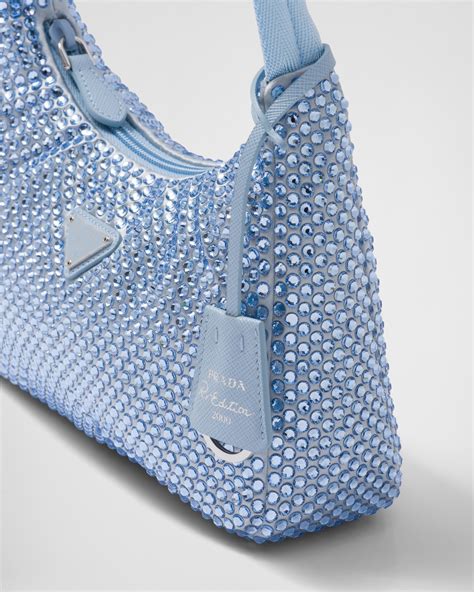 Light Blue Satin Mini Bag With Crystals Prada