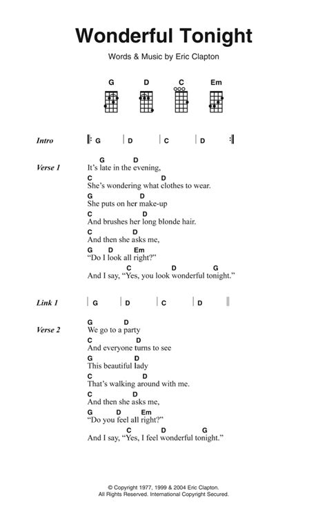 Wonderful Tonight Sheet Music Eric Clapton Piano Vocal And Guitar Chords