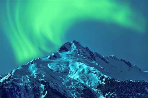 Aurora Borealis Mountains Snow Night Sky Northern