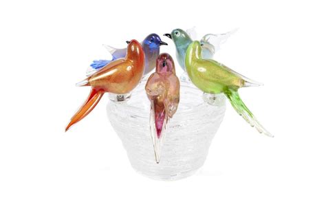 Murano Art Glass Sculpture Of Birds On Nest
