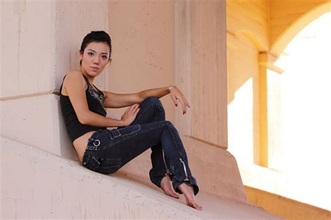 wallpaper model portrait barefoot asian sitting photography jeans denim fashion