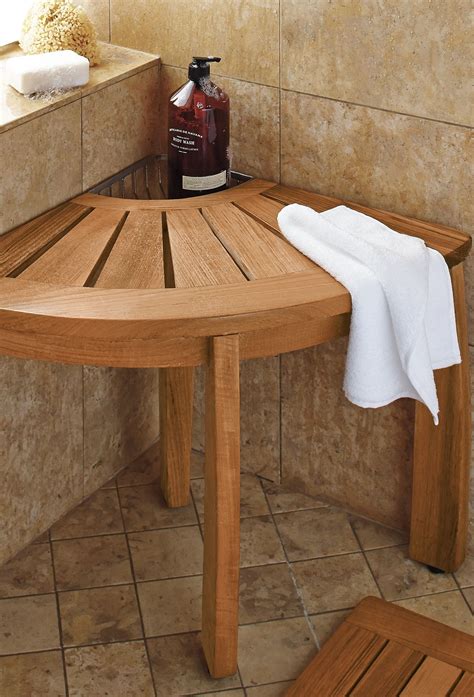 Our Teak Corner Shower Seat With Basket Provides Comfort And