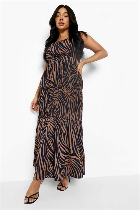 Plus Zebra Print Tiered Maxi Dress Boohoo