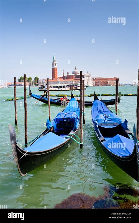 Gondolas And View Of San Giorgio Maggiore In Venice Stock Photo Alamy