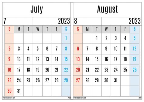 Free July And August 2024 Calendar Printable