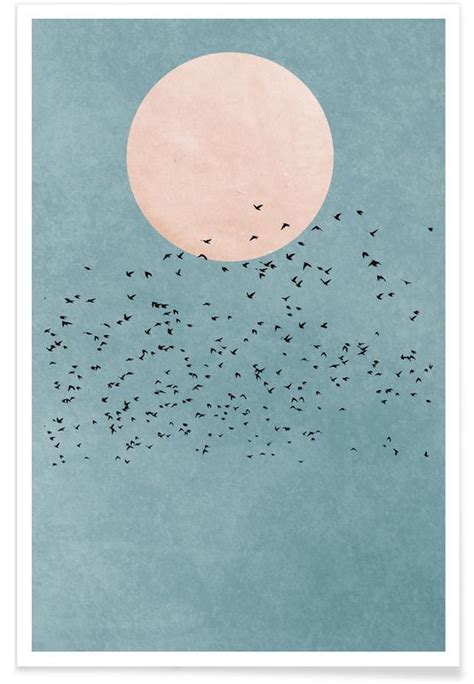 Fly Away Ein Vogelschwarm Und Der Mond Poster Juniqe