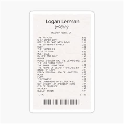 Logan Lerman Movies Receipt Sticker For Sale By Kmgood0217 Redbubble