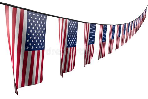 Cute Many Usa Flags Or Banners Hangs Diagonal With Perspective View On