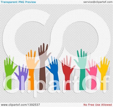 Clipart Of Colorful Volunteer Hands Raised Royalty Free