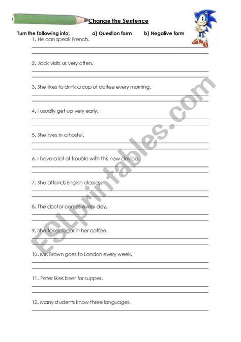 English Worksheets Affirmative Negative And Interrogative Form