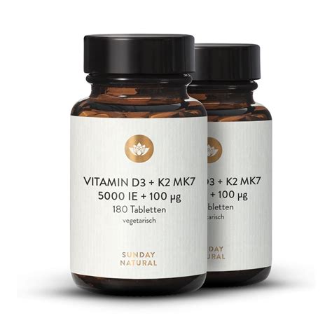 Vitamin D3 5000 Iu 100µg K2 Ultra Pure And Bioactive Sunday Natural