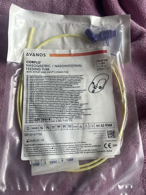 Avanos Corflo Yellow Nasogastric Ng Feeding Tube 8fr 91cm Enfit