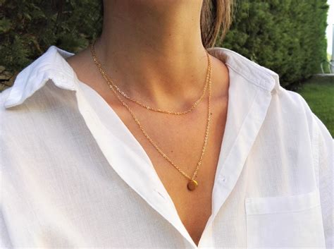 Minimal Coin Pendant Two Chains Stainless Steel Necklace Gold
