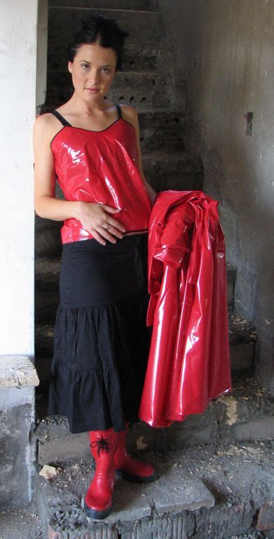 Cute Amateur Brunette In Broomstick Skirt Red Pvc Tank
