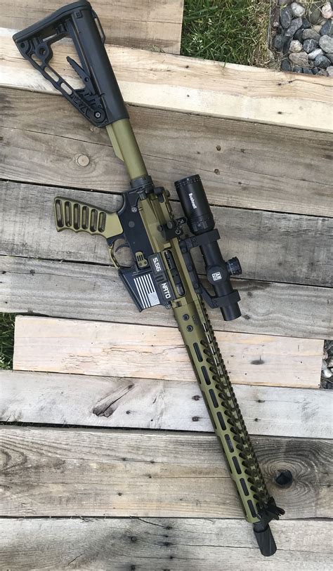 Custom Ar 15 With Anodized Green Furniture And Bushnell Optic Airsoft