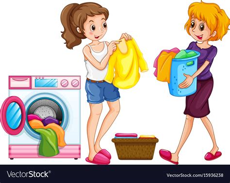 Two Women Doing Laundry Royalty Free Vector Image